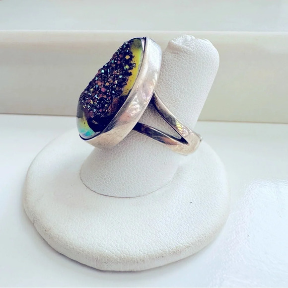 Sajen Druzy Oil Slick 925 Sterling Silver Adjustable Ring - Picture 3 of 7